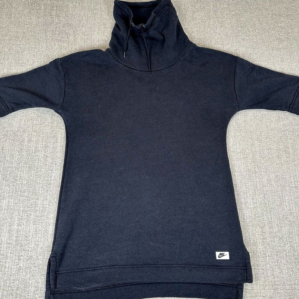 Nike Womens M Cowl Neck Pullover Sweatshirt Black Thumbholes Red Tag Half Sleeve